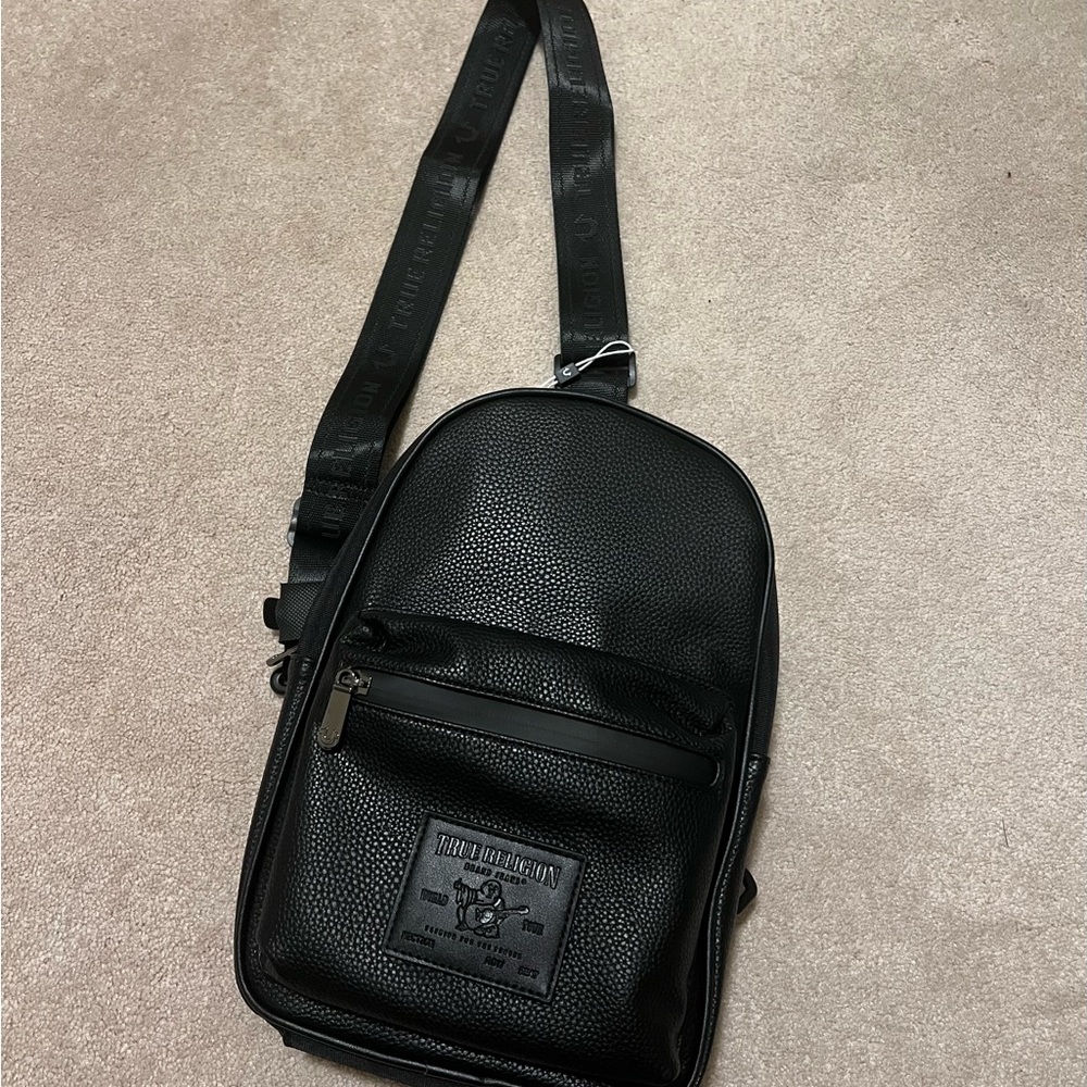True Religion Leather Black Fanny Pack Bag